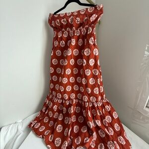 Free People bohemian orange and White Off-Shoulder Dress